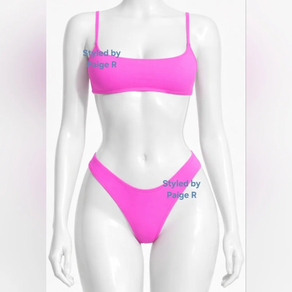 ⛱️NWT SKIMS 2 Piece Swim Micro scoop top thong Bikini Set Pink TAFFY 4X
